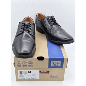 Man's Oxfords Clarks Tilden Cap Black Sz 11.5 W Wide 10309